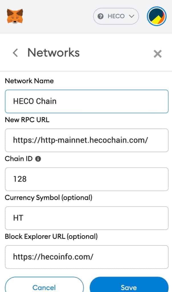 metamask heco chain