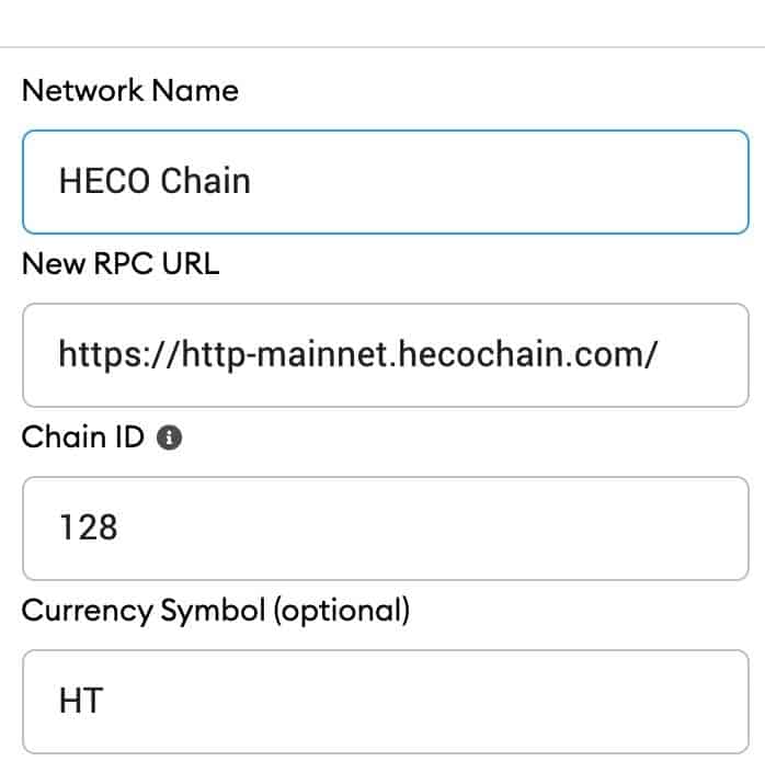 heco chain metamask